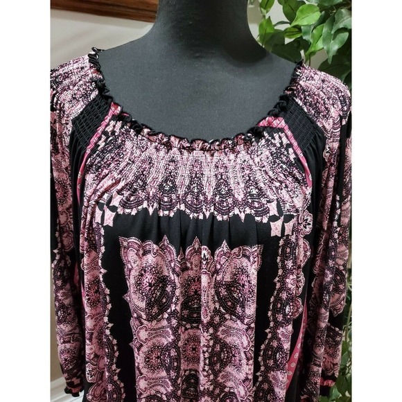 Madison Women's Multicolor Polyester Scoop Neck Long Sleeve Casual Shirt Size L - Picture 3 of 10
